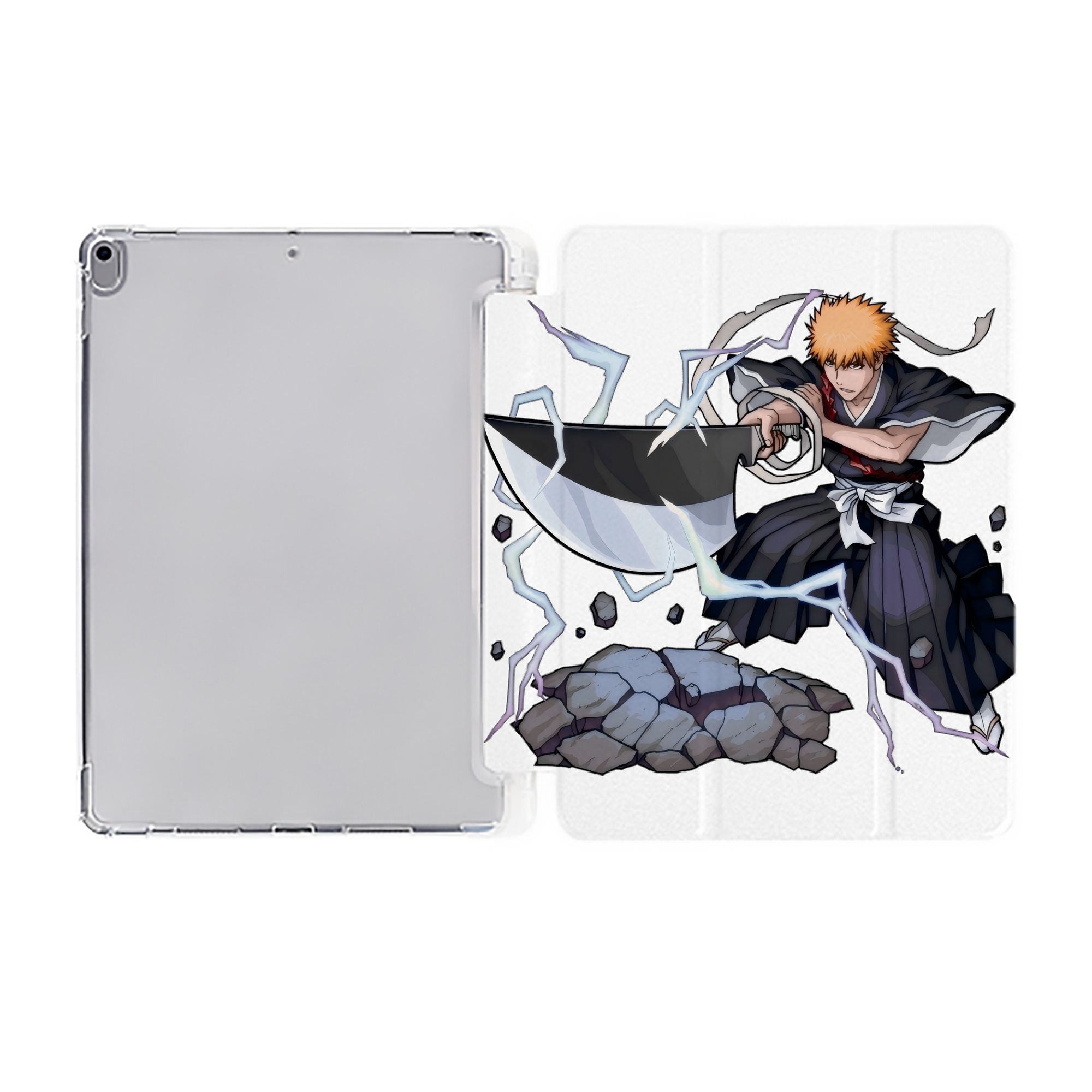 （画像用） ブリーチ 黒崎一護（くろさき いちご）BLEACH Kurosaki Ichigo IPad ケース ペン収納付き 三つ折りスタンド PUレザー×シリコン 対応機種9.5/10.5/10.9インチ
